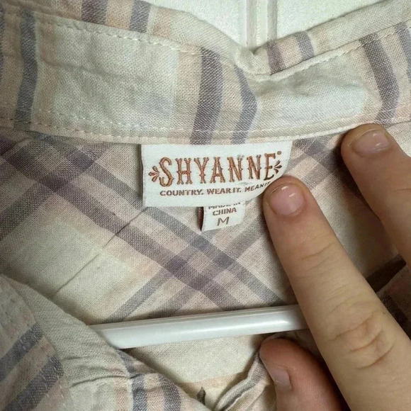 Shyanne Pink Plaid Button Down Medium Lace Side Panels, Long Sleeve, Western C32 - Picture 3 of 6